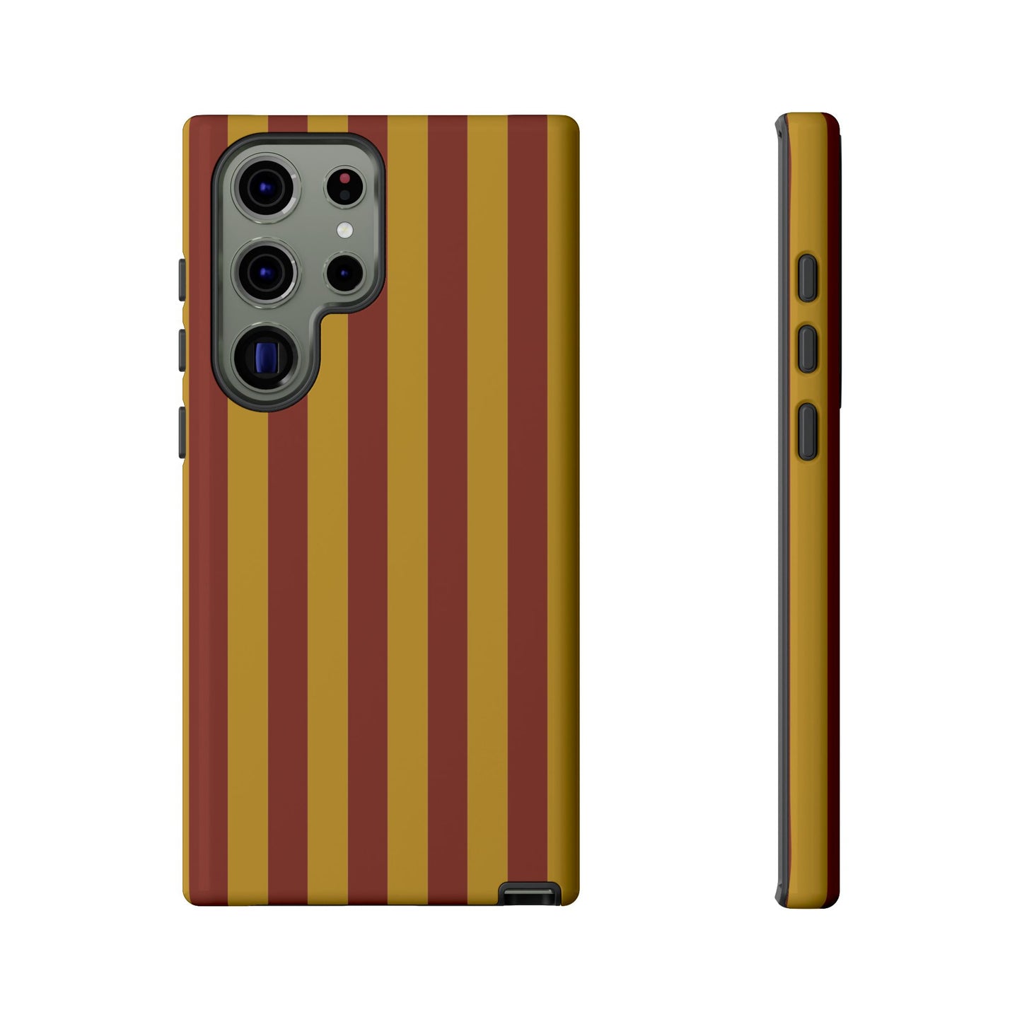 Samsung Galaxy S23 Ultra / Glossy Phone Case - Trendy Mustard & Burgandy Stripe Pattern Phone Case