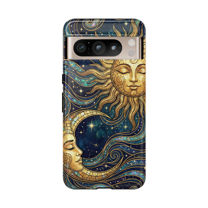 Elegant Teal & Gold Sun and Moon Phone Case