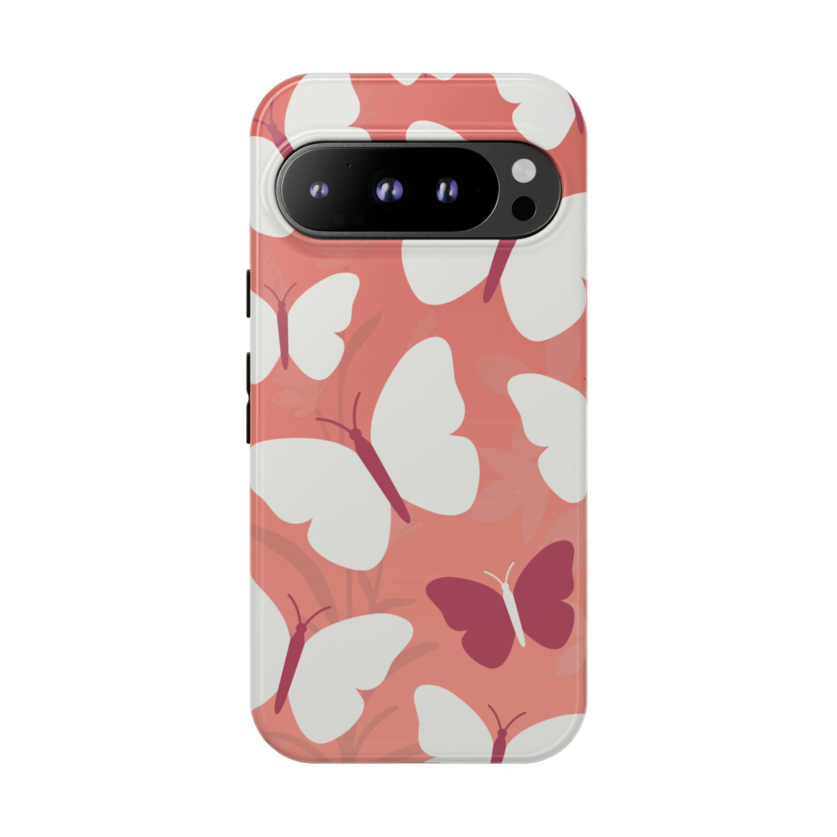 Minimalist Pink Butterfly Pattern Phone Case - Pink Phone Case - Google Pixel 9 Pro / Glossy