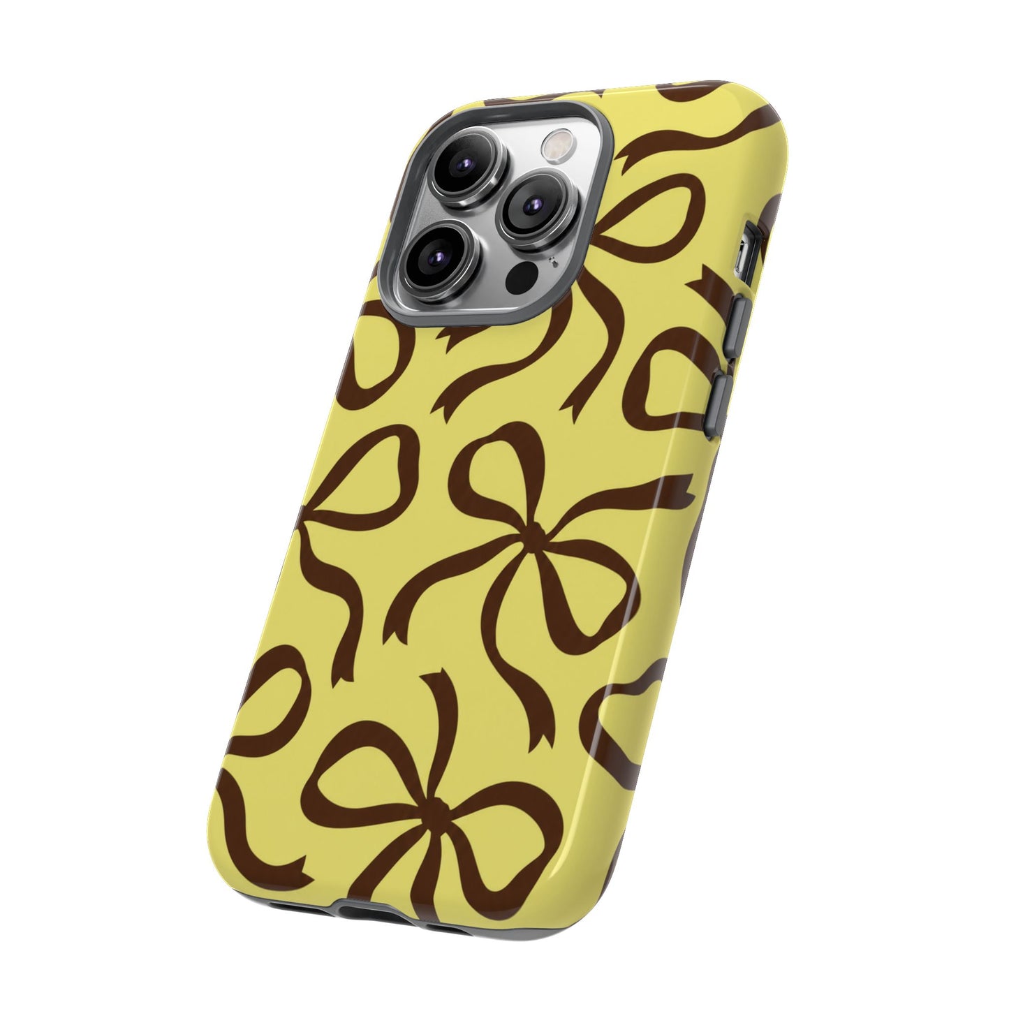 Bold Butter Yellow and Chocolate Brown Bow Pattern Phone Case