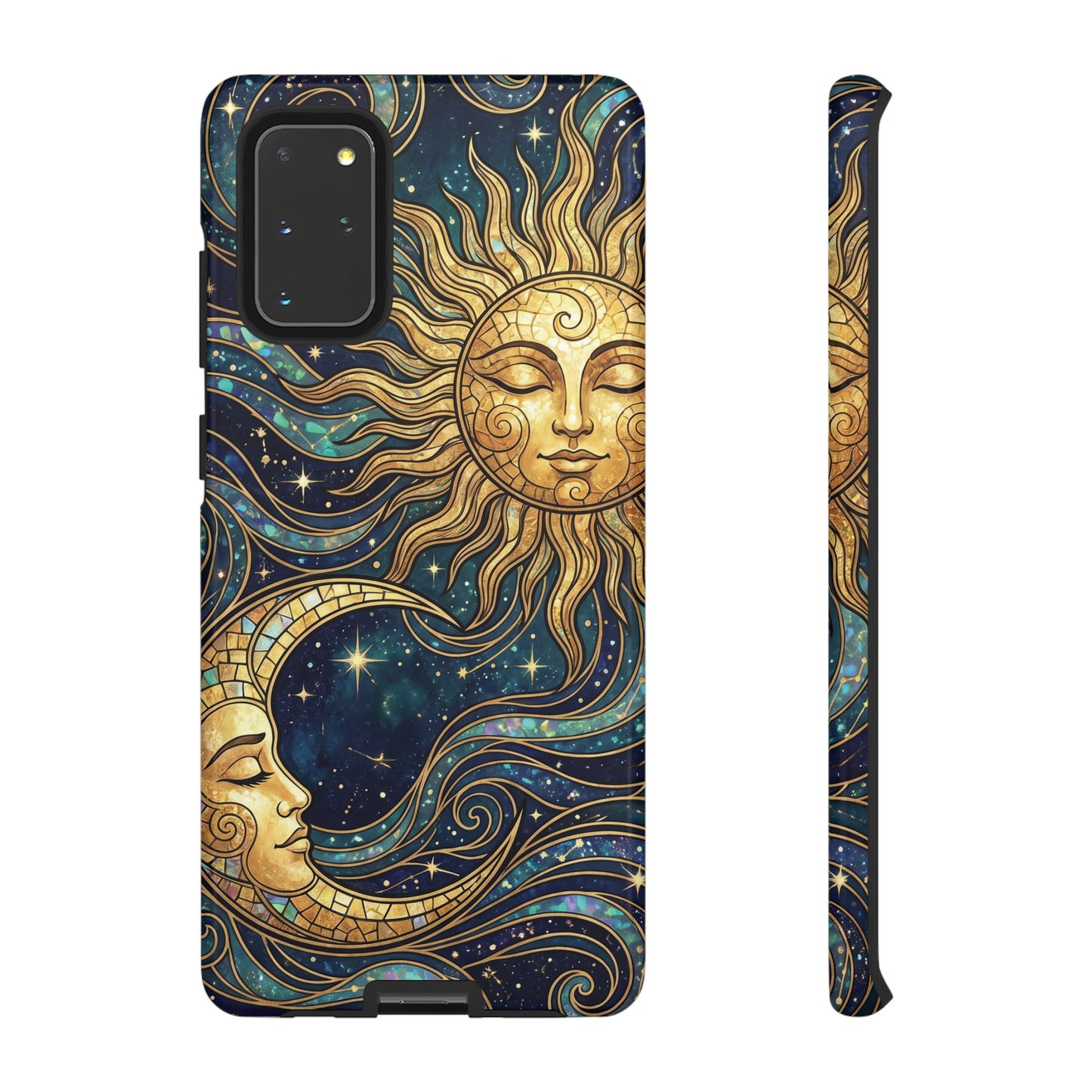 Elegant Teal & Gold Sun and Moon Phone Case