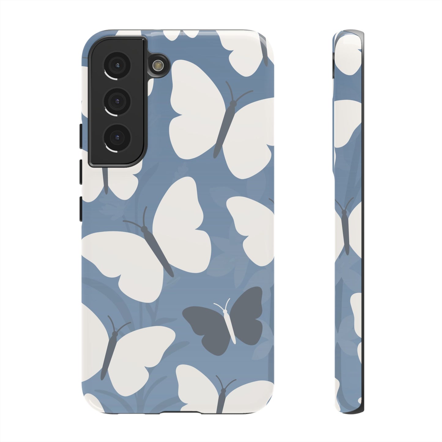 Samsung Galaxy S22 / Glossy Phone Case - Minimalist Light Blue Butterfly Pattern Phone Case
