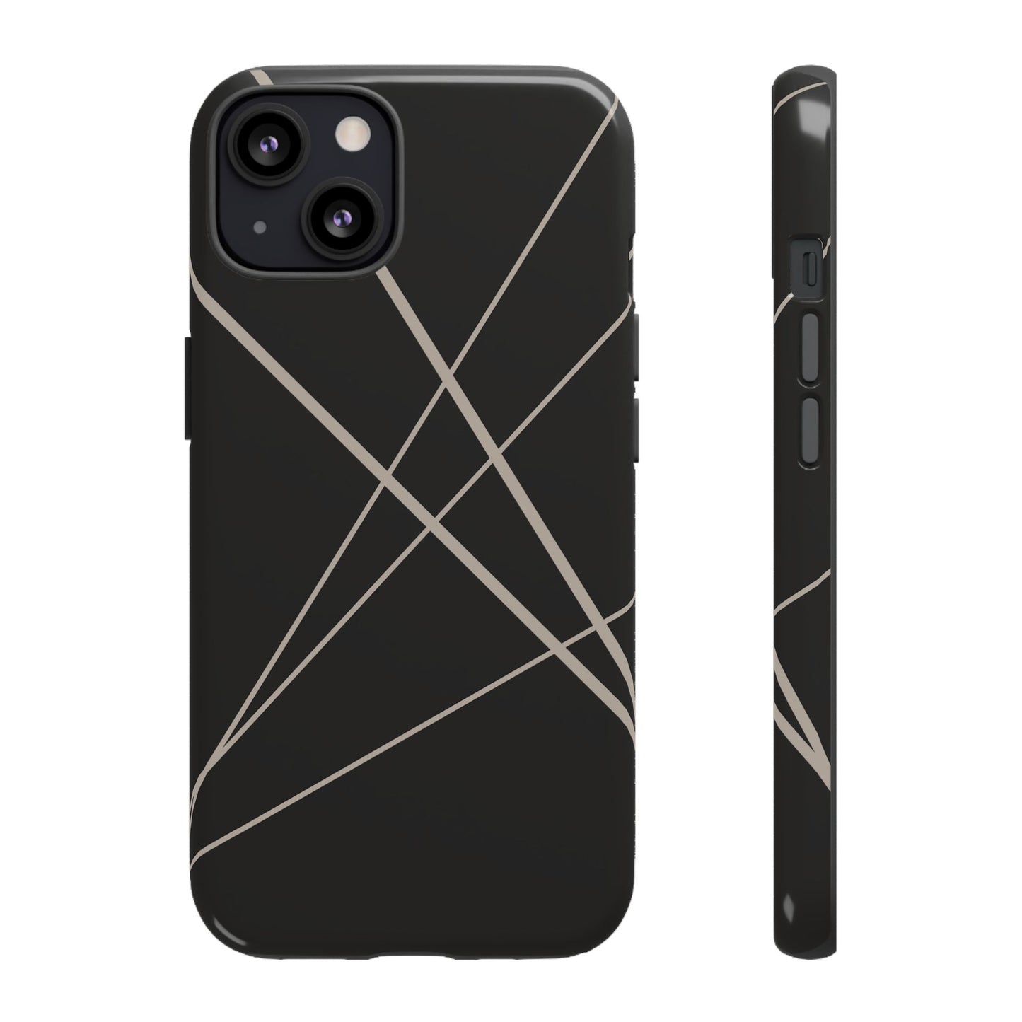 iPhone 13 / Glossy Phone Case - Abstract Black with Grey Lines Phone Case