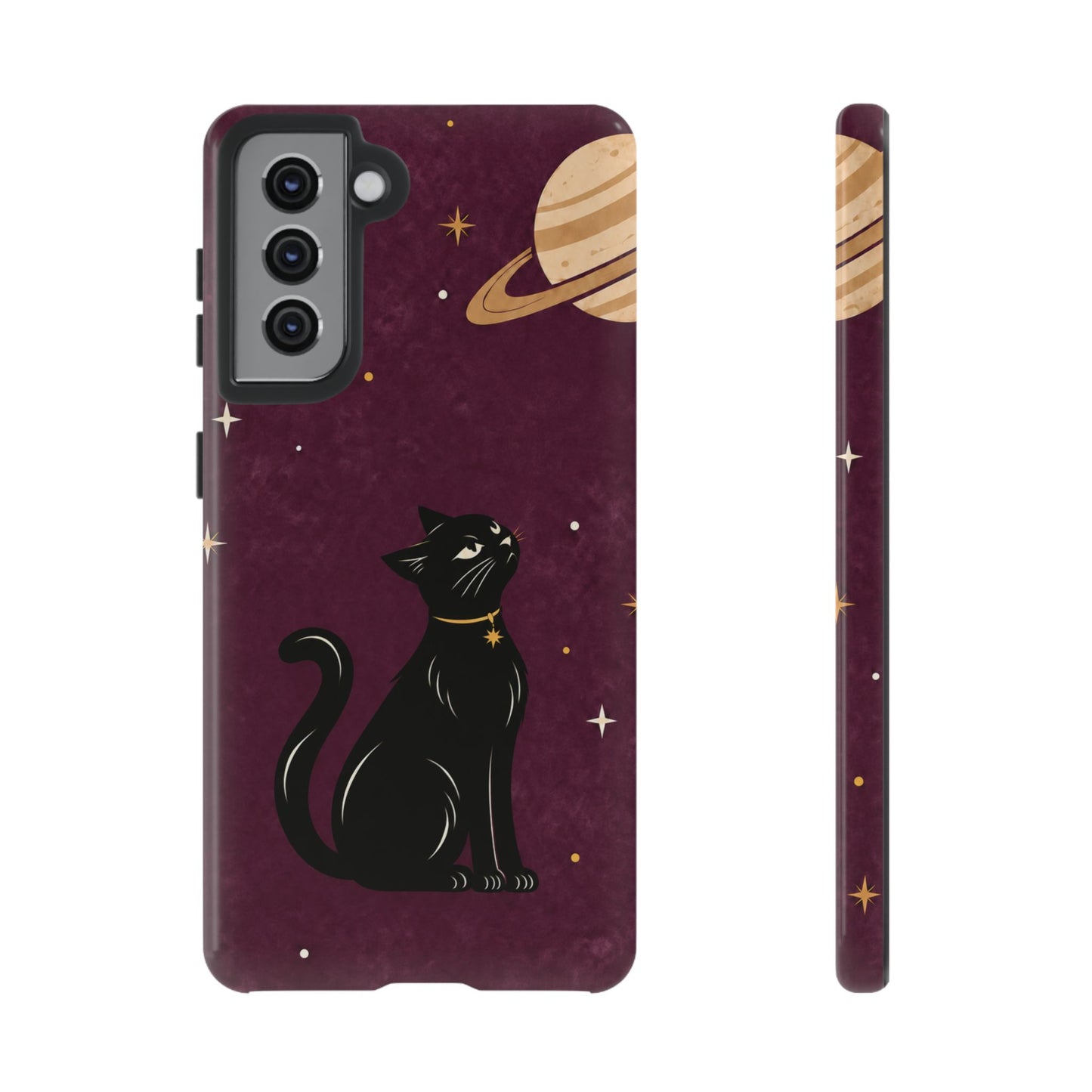 Whimsical Plum Celestial Black Cat Phone Case