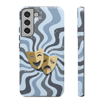Comedy & Tragedy Masks – Blue Minimal Retro Wave Phone Case - Blue Phone Case - Samsung Galaxy S22 Plus / Glossy