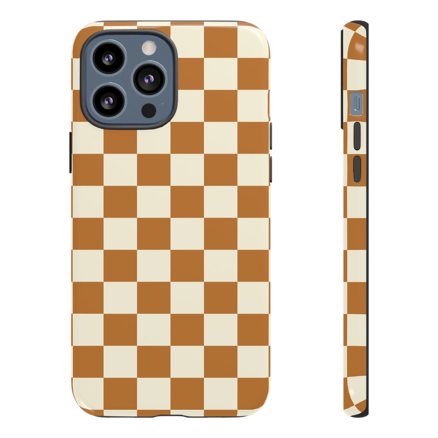 iPhone 13 Pro Max / Glossy Phone Case - ’Orange & White Checkered Pattern’ Phone Case