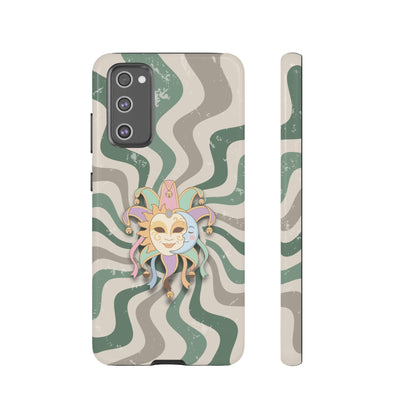 Samsung Galaxy S20 FE / Glossy Phone Case - Sun & Moon Jester Mask – Green Retro Wave Phone Case