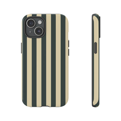 iPhone 15 / Glossy Phone Case - ’Green & Beige Stripe Pattern’ Phone Case