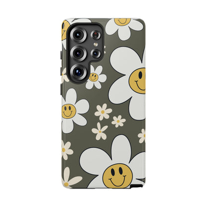 Fun Retro Daisy Pattern with Olive Green Background Phone Case - Green Phone Case - Samsung Galaxy S25 Ultra / Glossy