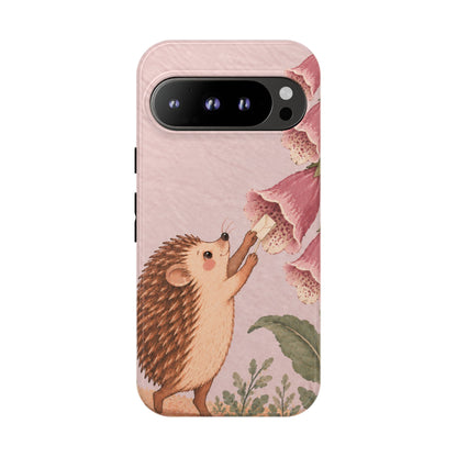 Whimsical Blush Pink Hedgehog and Foxglove Phone Case - Pink Phone Case - Google Pixel 9 Pro / Glossy