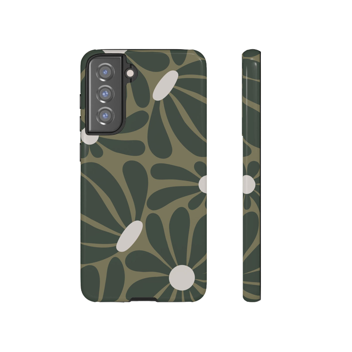 Retro Olive Green Daisy Pattern Phone Case - Green Phone Case - Samsung Galaxy S21 FE / Glossy
