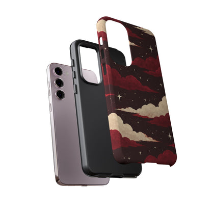 Illustrated Crimson Red Clouds & Stars Phone Case