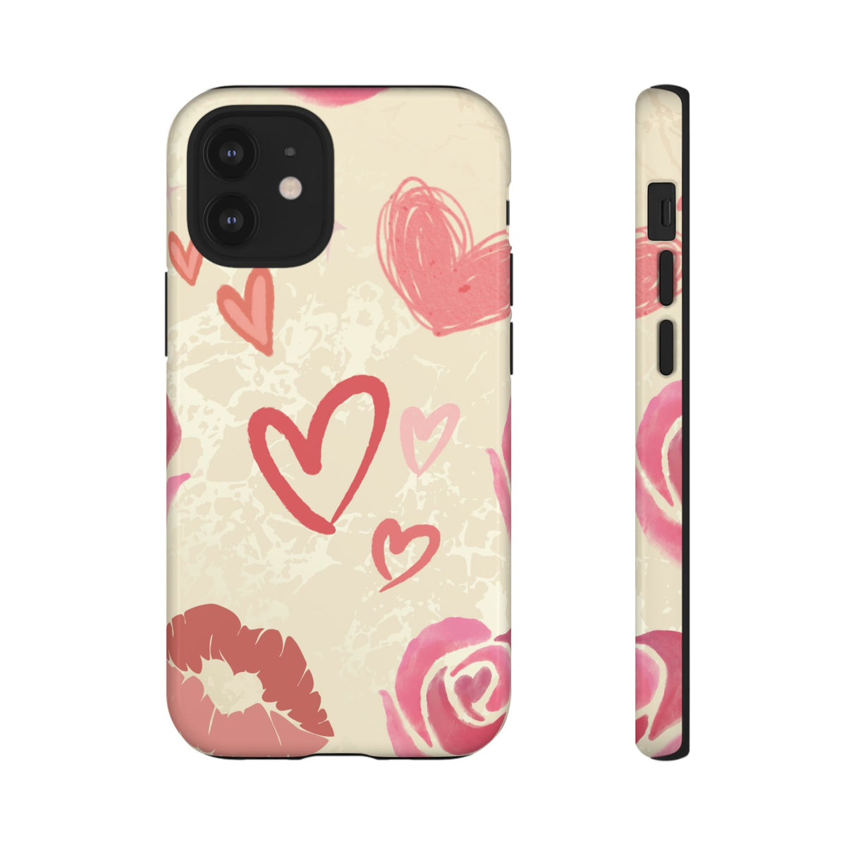 Cute Pink Heart & Rose Pattern Phone Case - Pink Phone Case - iPhone 12 Mini / Glossy