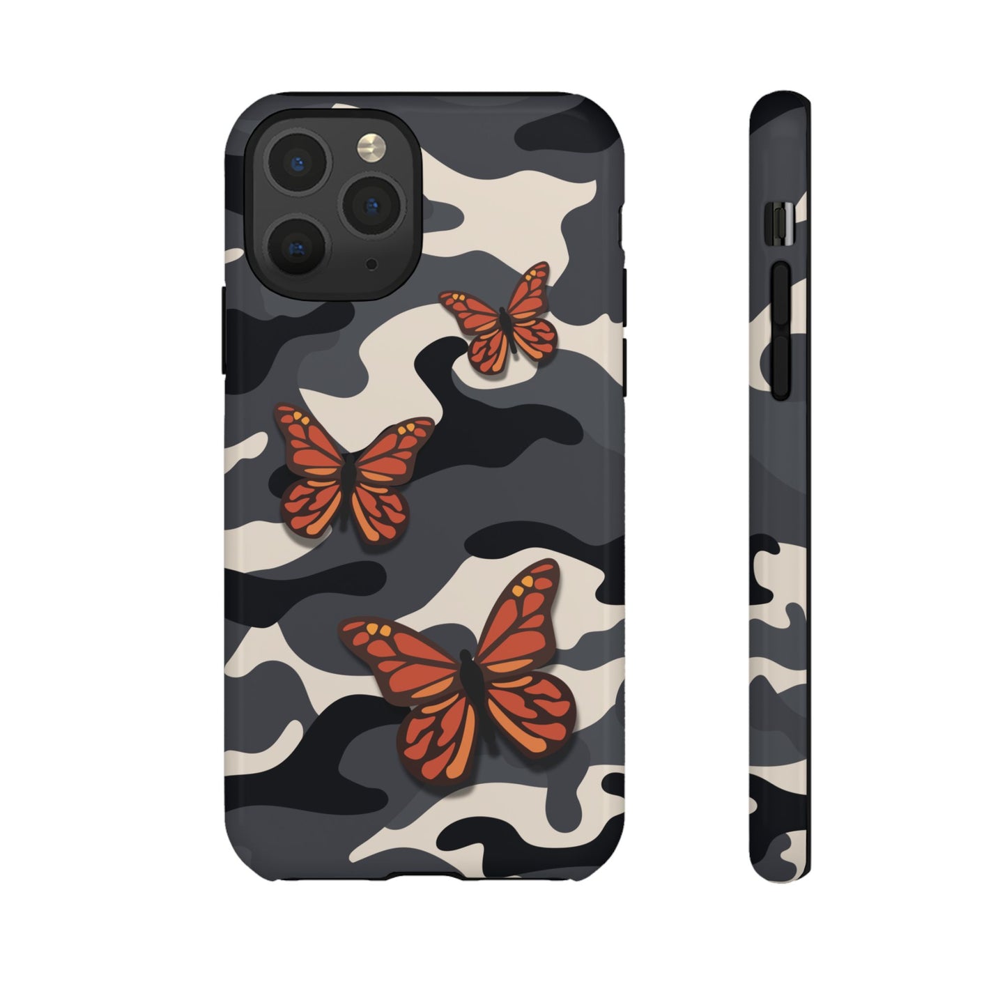 iPhone 11 Pro / Glossy Phone Case - Black & Orange Butterfly Camo Phone Case
