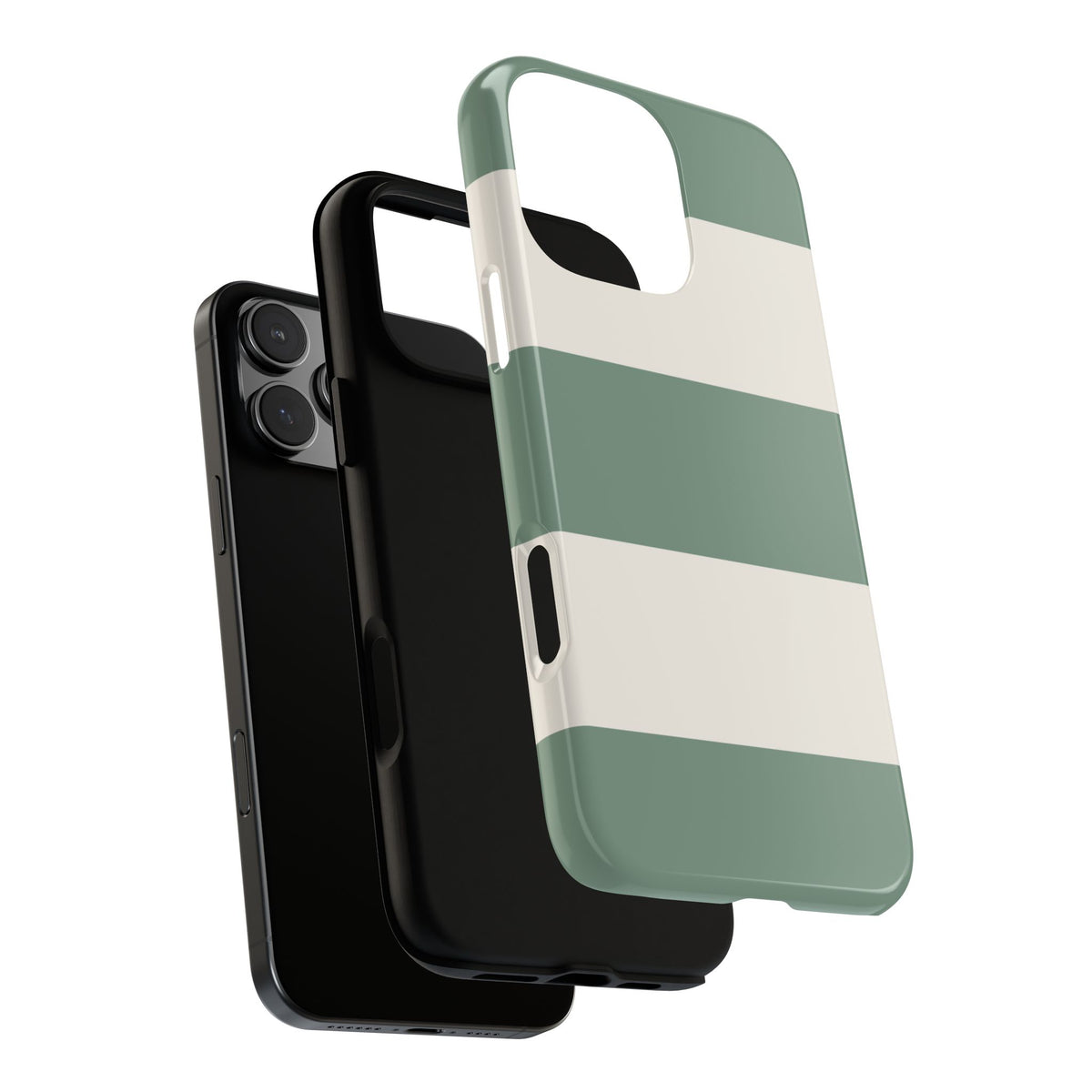 Green & White Horizontal Stripe Pattern Phone Case - Green Phone Case