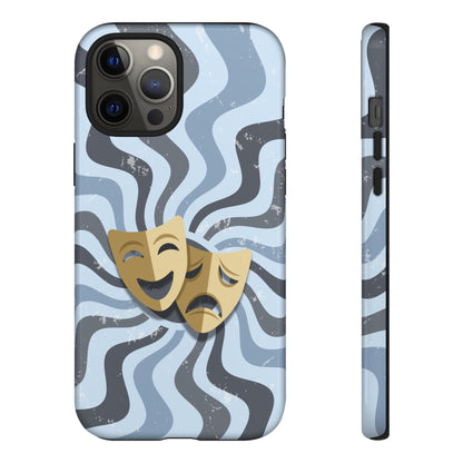 Comedy & Tragedy Masks – Blue Minimal Retro Wave Phone Case - Blue Phone Case - iPhone 12 Pro Max / Glossy