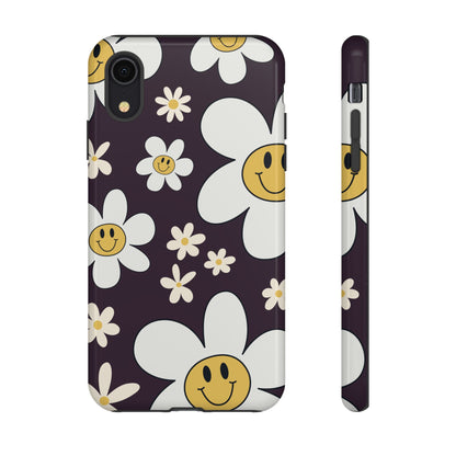 iPhone XR / Glossy Phone Case - Fun Retro Daisy Pattern with Purple Background Phone Case