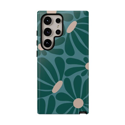 Samsung Galaxy S24 Ultra / Glossy Phone Case - ’Retro Turquoise Daisy Pattern’ Phone Case