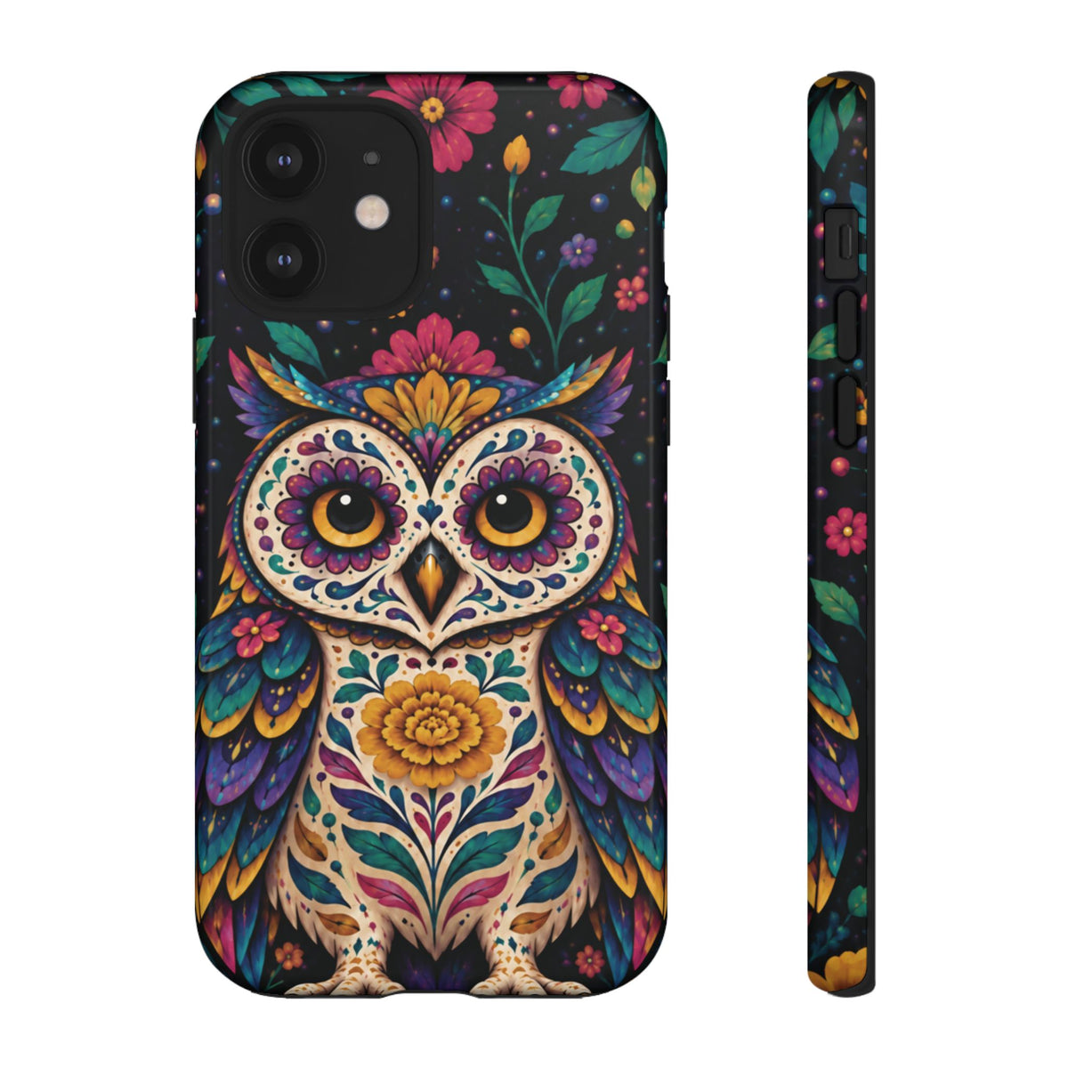 Vibrant Purple and Teal Calavera Owl Phone Case - Multicolor Phone Case - iPhone 12 / Glossy