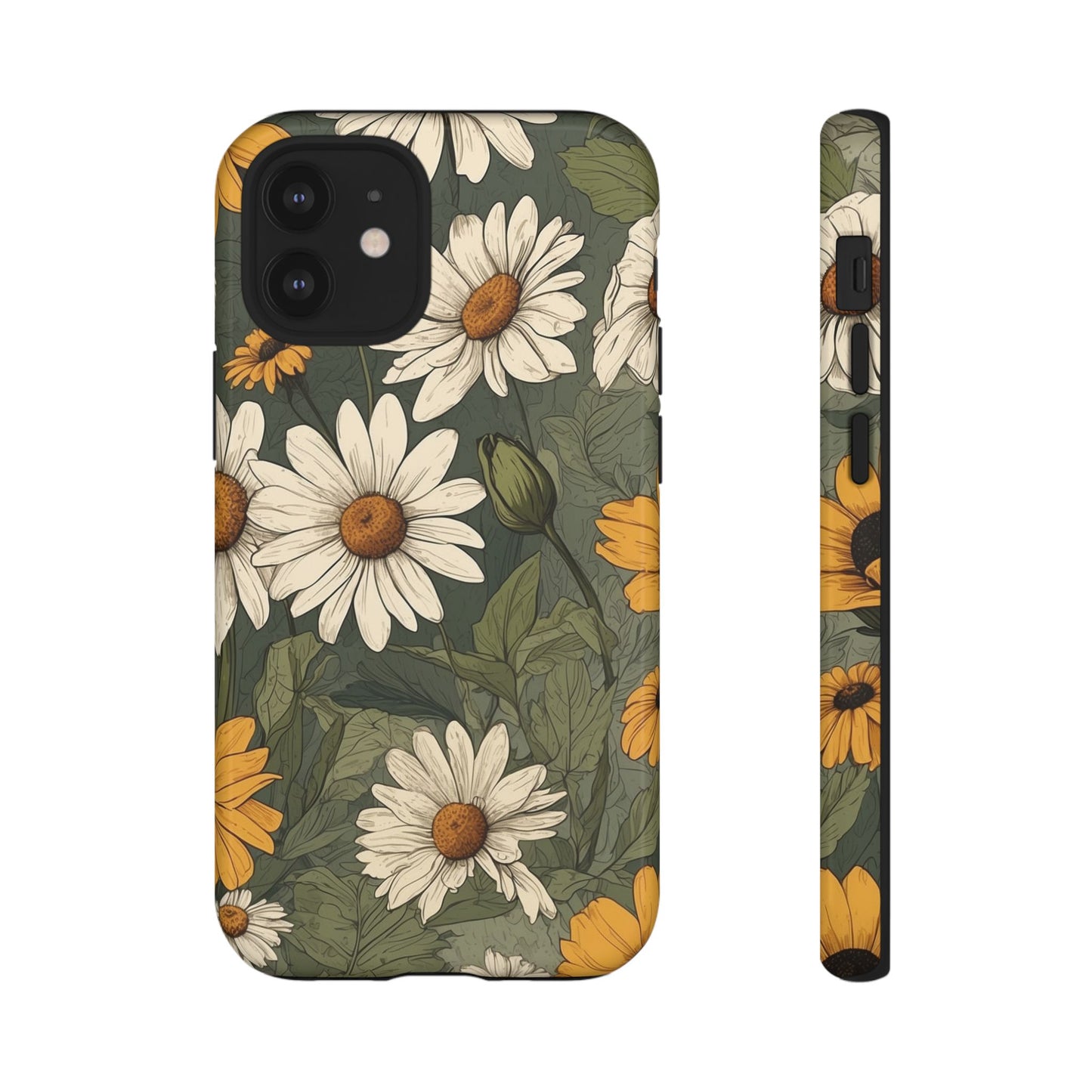 iPhone 12 Mini / Glossy Phone Case - Boho Chic Daisies Floral Pattern ’White & Yellow’ Phone Case