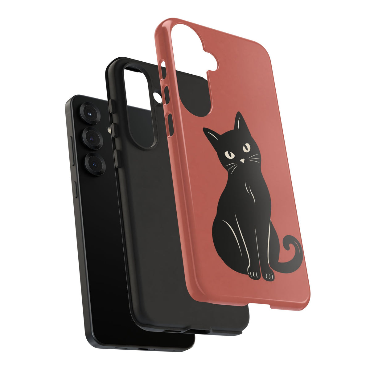 Minimalist Coral Red & Black Cat Phone Case