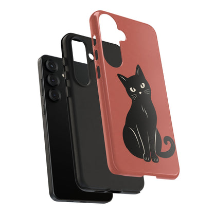 Minimalist Coral Red & Black Cat Phone Case