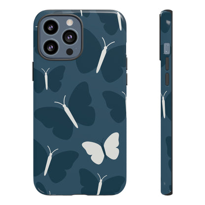 Minimalist Dark Blue Butterfly Pattern Phone Case - Blue Phone Case - iPhone 13 Pro Max / Glossy