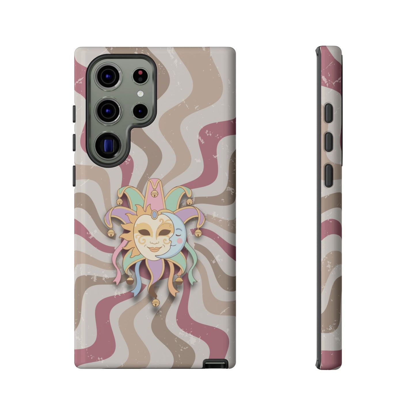 Sun & Moon Jester Mask – Pink Retro Wave Phone Case - Pink Phone Case - Samsung Galaxy S23 Ultra / Glossy