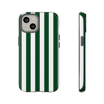 iPhone 14 / Glossy Phone Case - Simple Dark Green & White Stripe Pattern Phone Case
