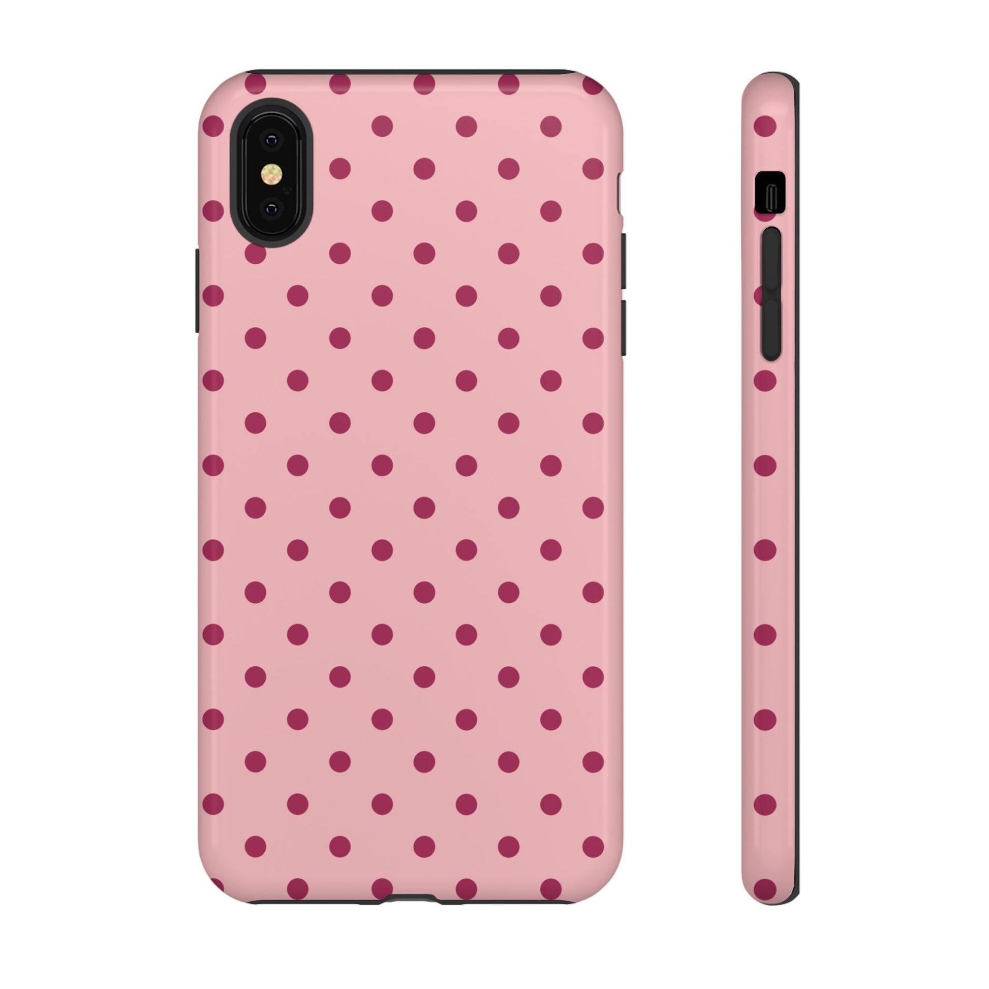 iPhone XS MAX / Glossy Phone Case - ’Pink with Red Dot Pattern’ Phone Case