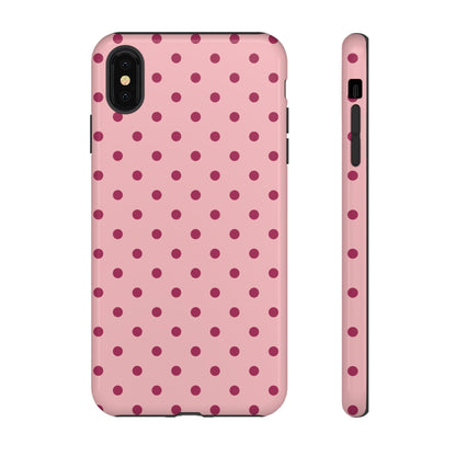 iPhone XS MAX / Glossy Phone Case - ’Pink with Red Dot Pattern’ Phone Case