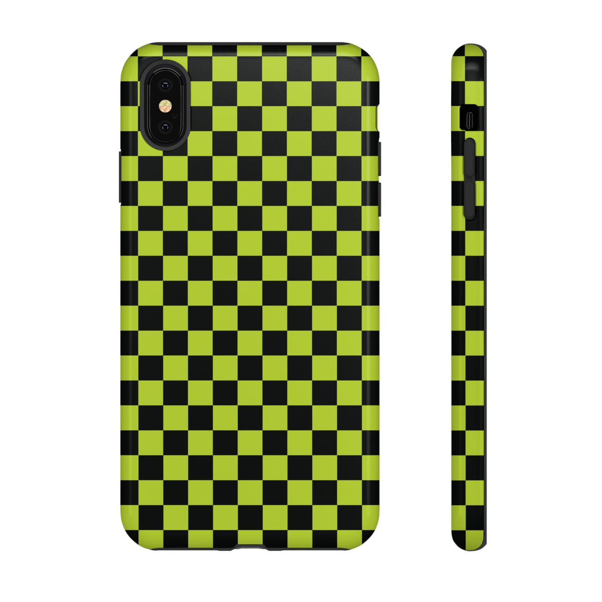 Trendy Neon Lime Green & Black Small Checked Pattern Phone Case - Green Phone Case - iPhone XS MAX / Glossy