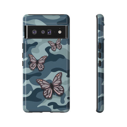 Dark Blue Butterfly Camo Phone Case - Blue Phone Case - Google Pixel 6 Pro / Glossy
