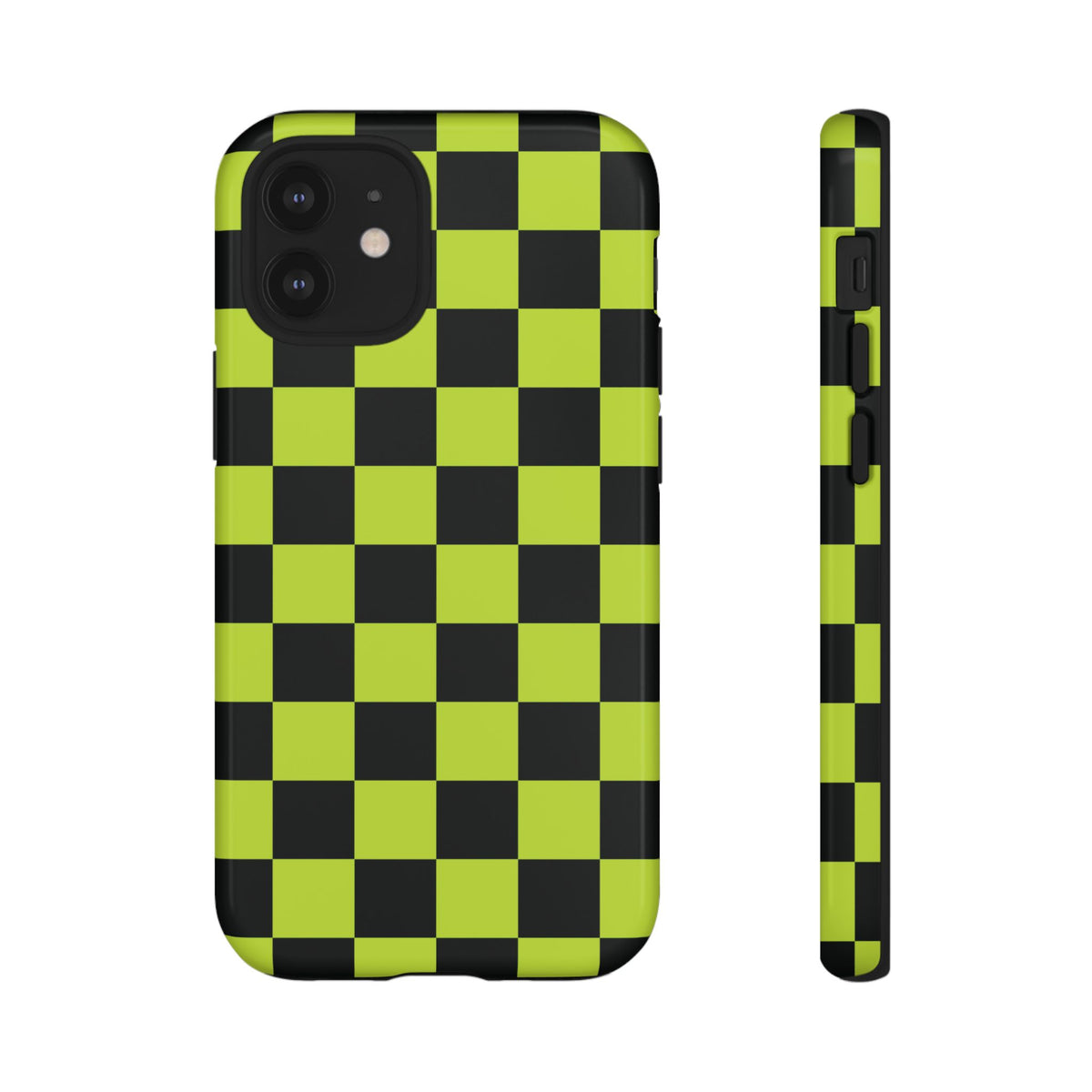 Trendy Neon Lime Green & Black Checked Pattern Phone Case - Green Phone Case - iPhone 12 Mini / Glossy