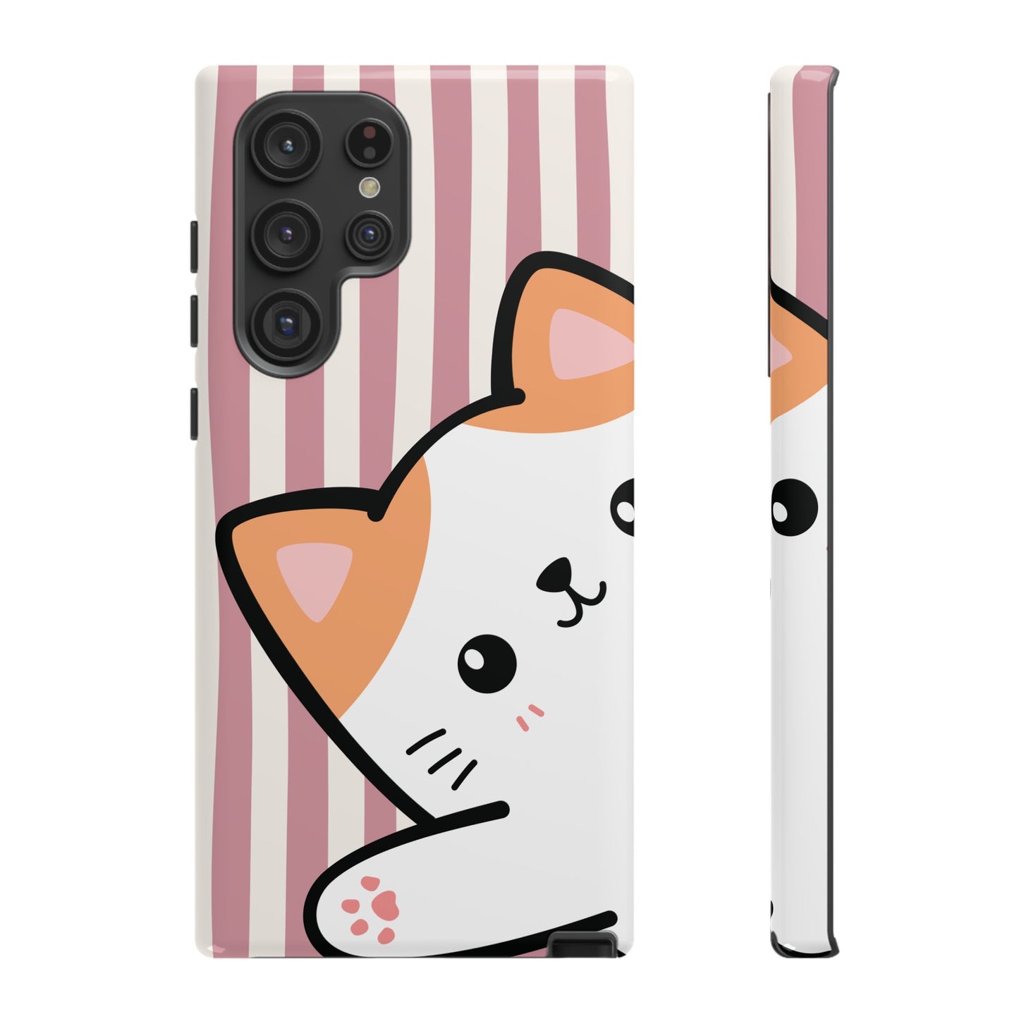 Playful Peakaboo Cat with Pink Stripe Pattern Phone Case - Pink Phone Case - Samsung Galaxy S22 Ultra / Glossy