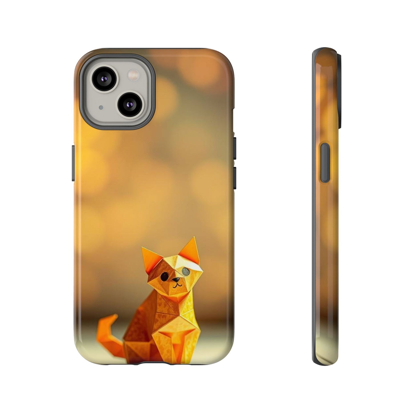 iPhone 14 / Glossy Phone Case - Origami Cat Design Phone Case