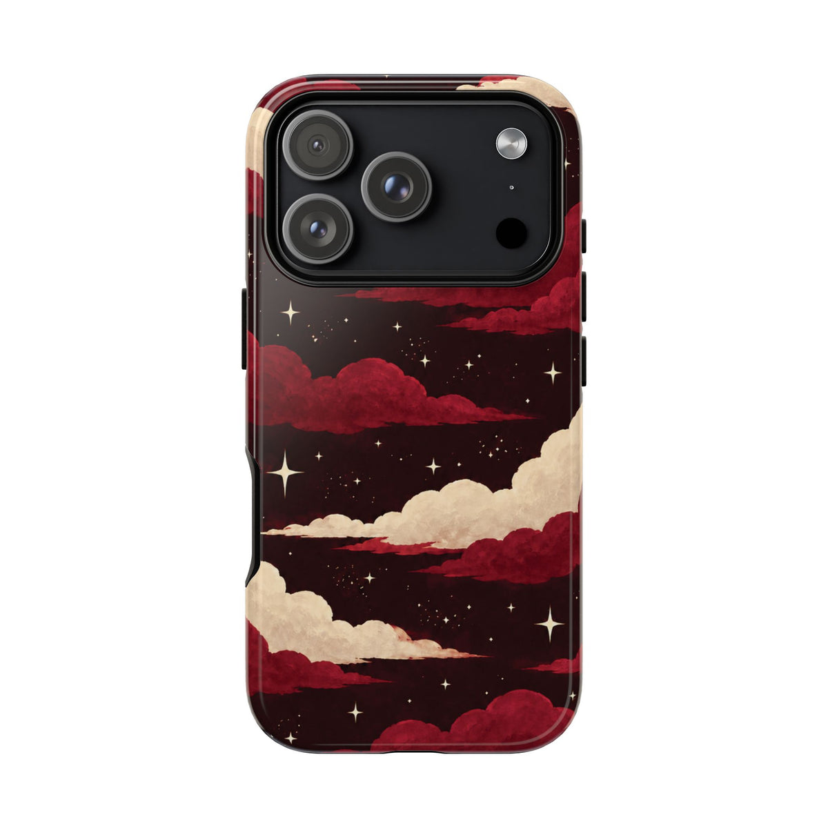 Illustrated Crimson Red Clouds & Stars Phone Case