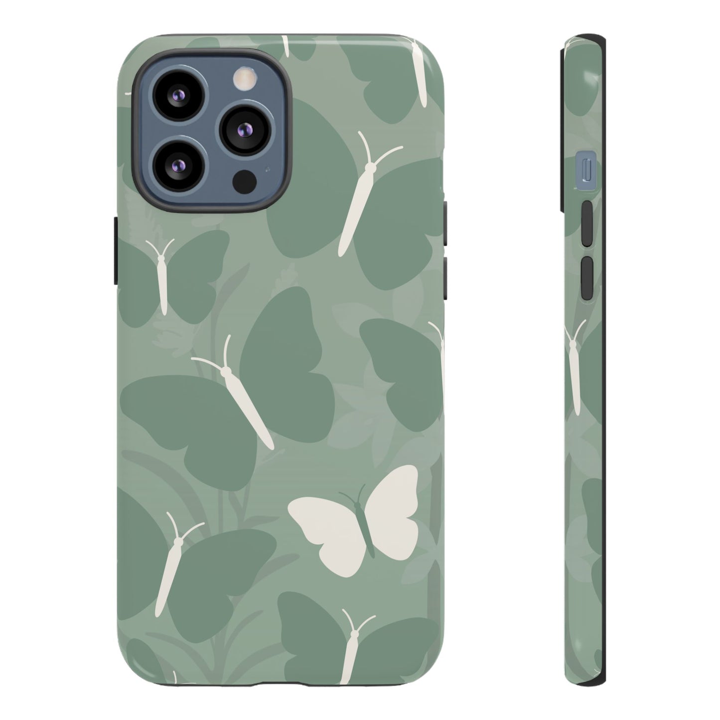 iPhone 13 Pro Max / Glossy Phone Case - Minimalist Mint Green Butterfly Pattern Phone Case