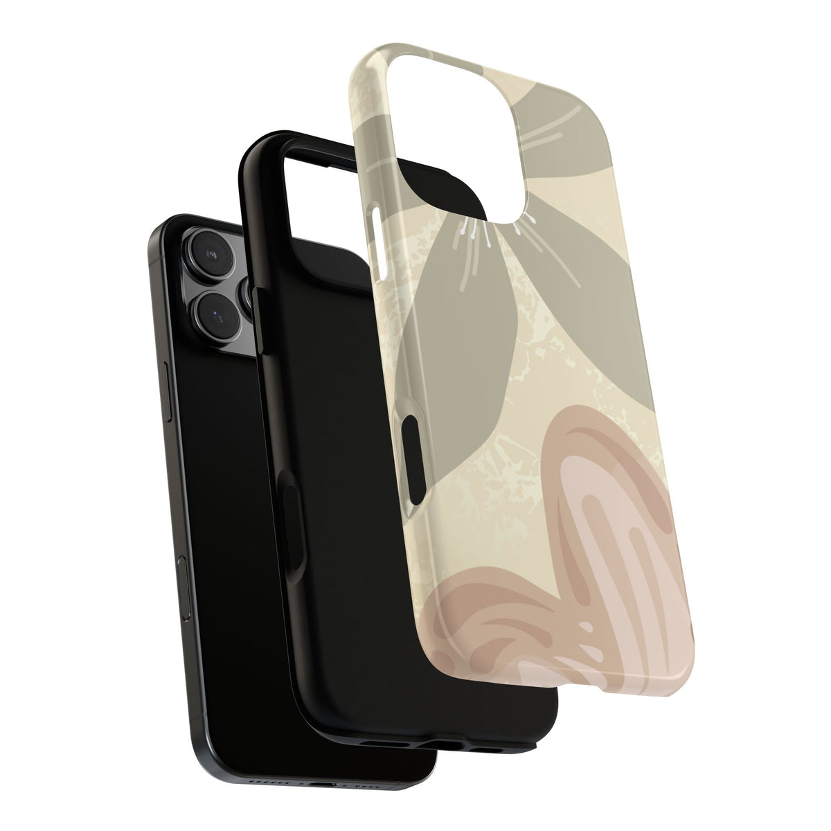 Hibiscus Heart Pattern Phone Case - Beige Phone Case