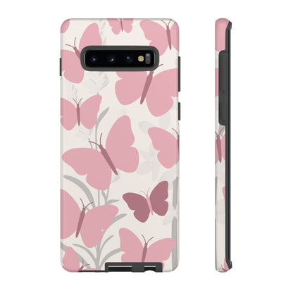 Phone Case - Minimalist Cream & Pink Butterfly Pattern Phone Case