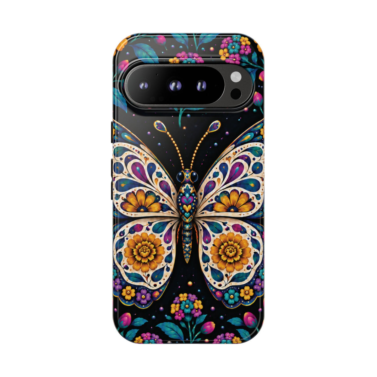 Vibrant Purple and Teal Calavera Butterfly Phone Case - Multicolor Phone Case - Google Pixel 9 Pro / Glossy