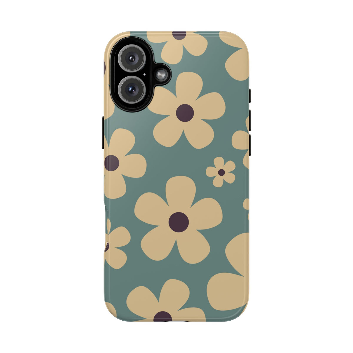Cute Blue & Cream Daisy Pattern Phone Case - Blue Phone Case - iPhone 16 Plus / Glossy