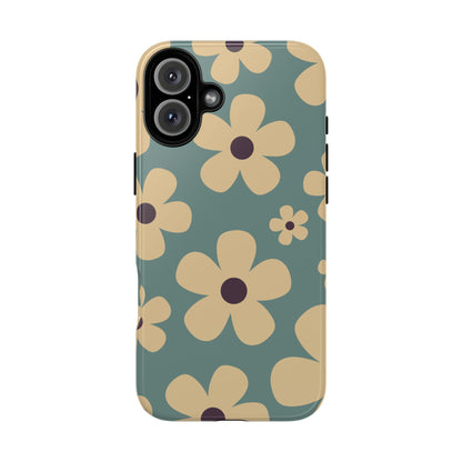 Cute Blue & Cream Daisy Pattern Phone Case - Blue Phone Case - iPhone 16 Plus / Glossy