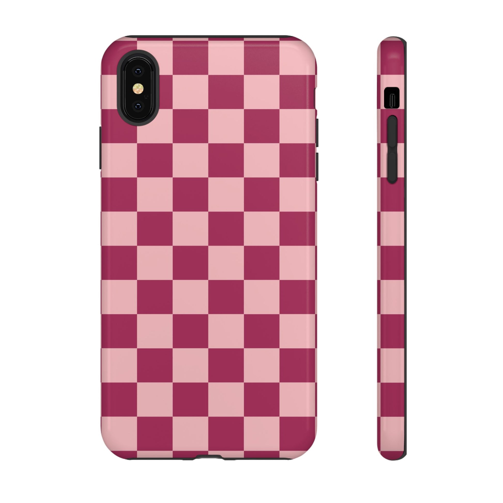 iPhone XS MAX / Glossy Phone Case - ’Pink Checkered Pattern’ Phone Case
