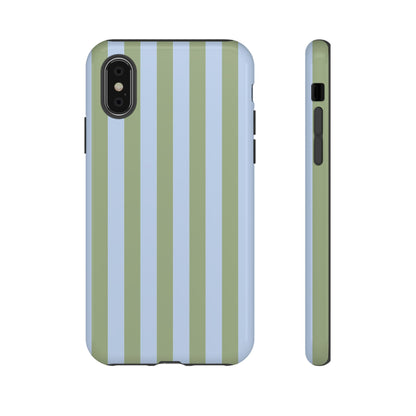 iPhone X / Glossy Phone Case - Trendy Ice Blue & Green Stripe Pattern Phone Case