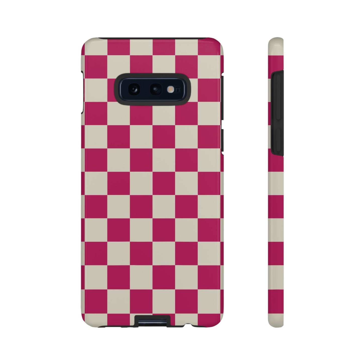 Samsung Galaxy S10E / Glossy Phone Case - ’Pink & White Checkered Pattern’ Phone Case