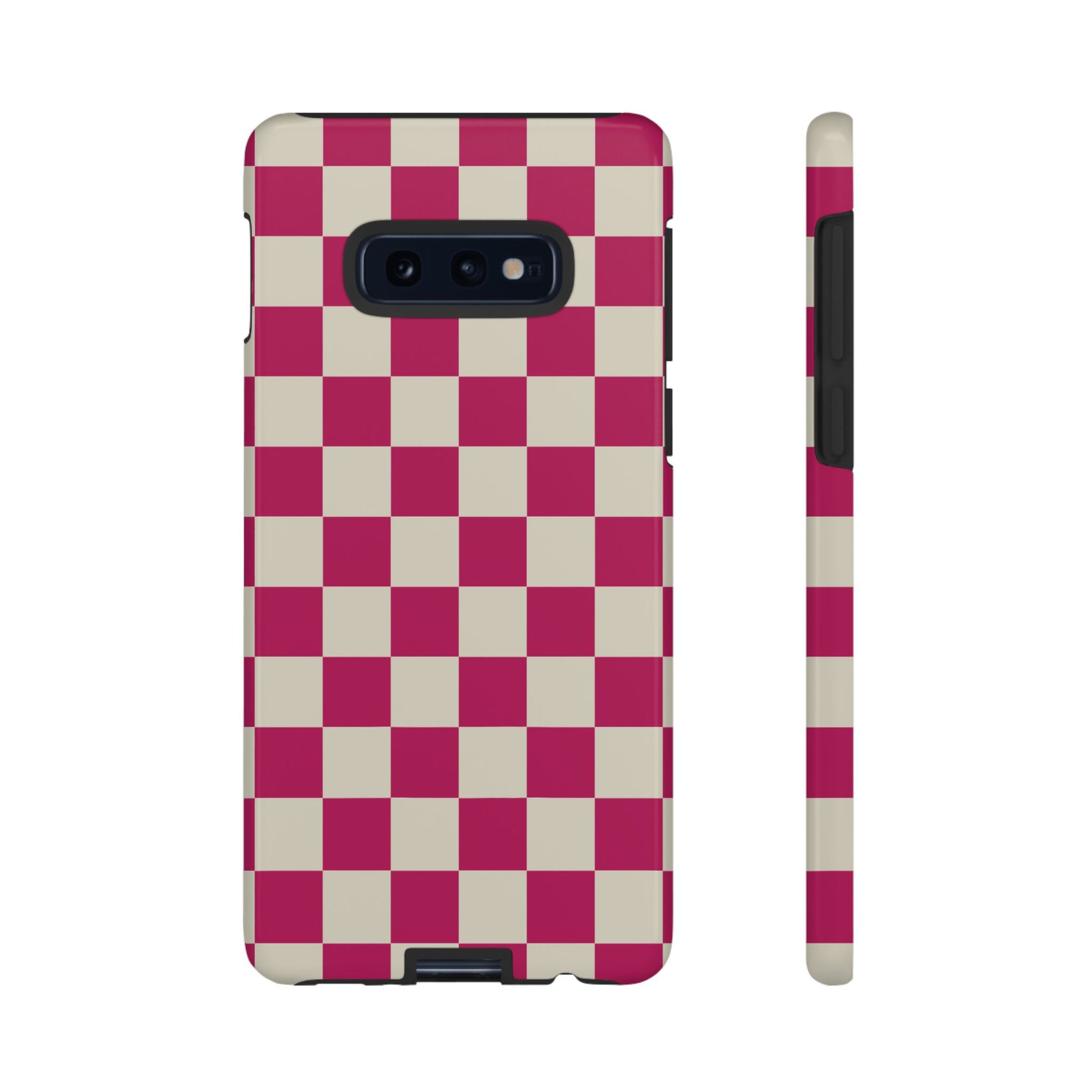 Samsung Galaxy S10E / Glossy Phone Case - ’Pink & White Checkered Pattern’ Phone Case