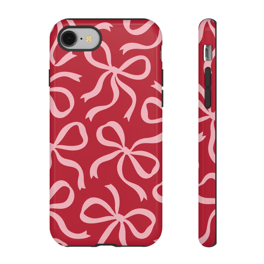 Bold Raspberry Red and Blush Pink Bow Pattern Phone Case