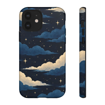 Illustrated Navy Blue Clouds & Stars Phone Case
