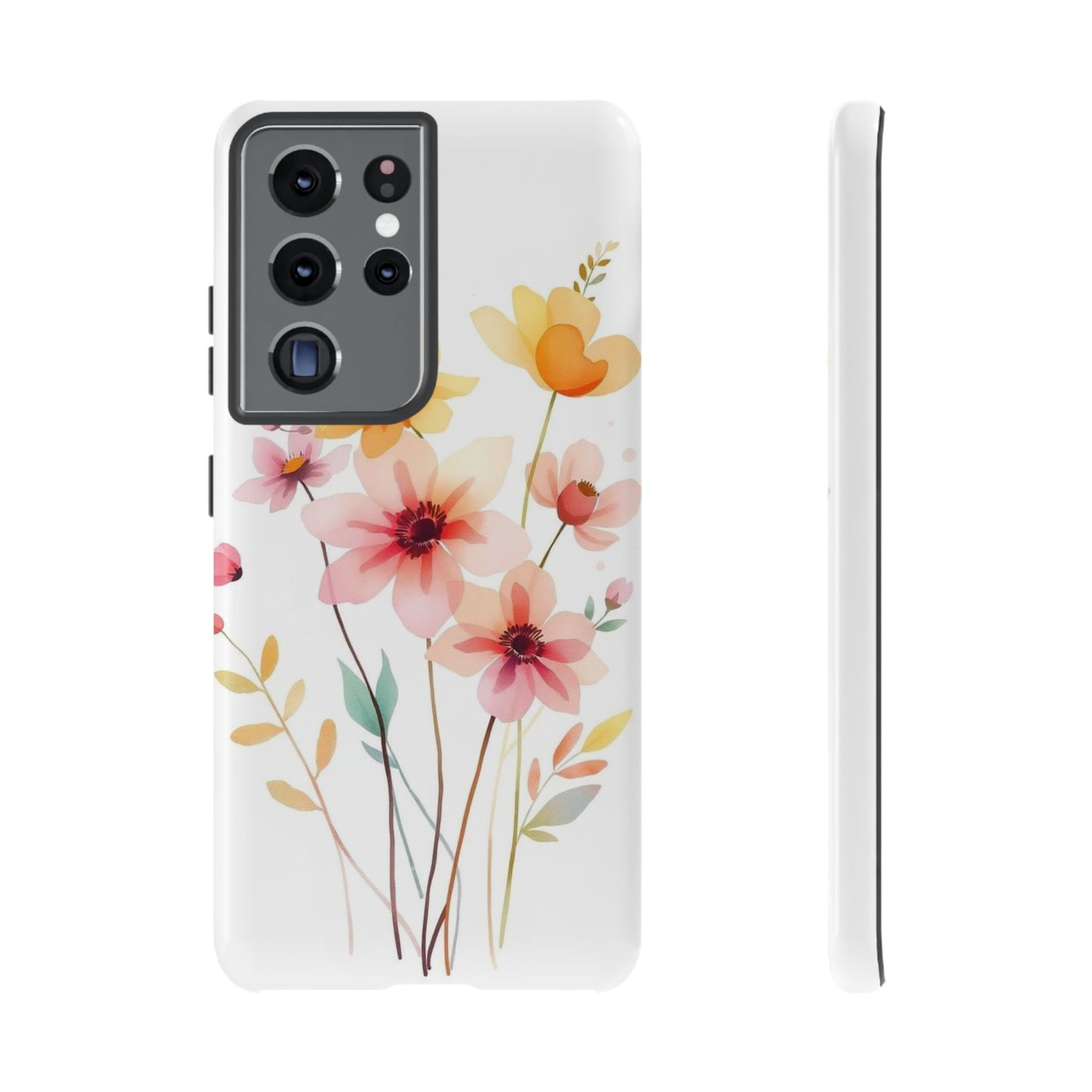 Samsung Galaxy S21 Ultra / Glossy Phone Case - Boho Chic Watercolour Blooms Design Phone Case